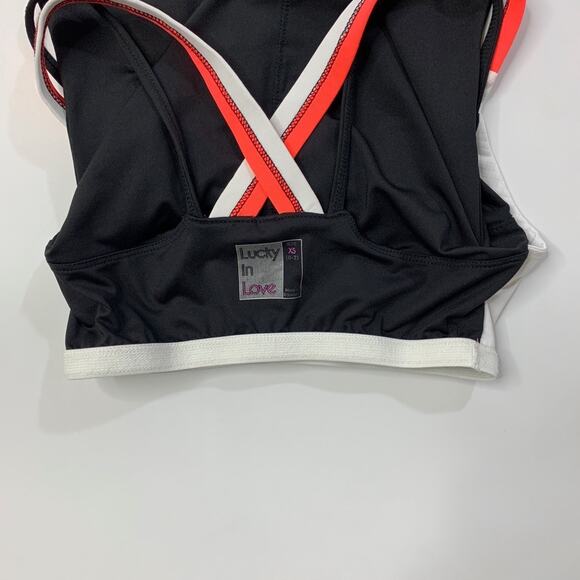 Lucky In Love Tank Top Womens XS Extra Small Black Shelf Bra Quick Dry Strappy - Picture 6 of 10